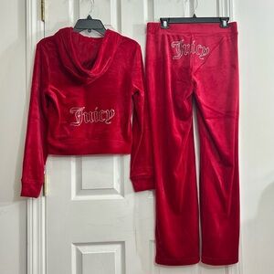 Juicy Couture Red bling Velour Tracksuit Set Jacket & Pants Rhinestone Size M